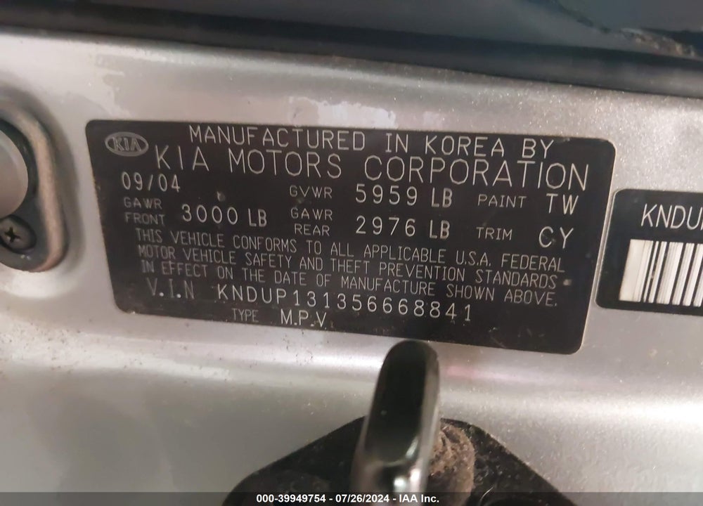 2005 KIA SEDONA EX/LX VIN: KNDUP131356668841