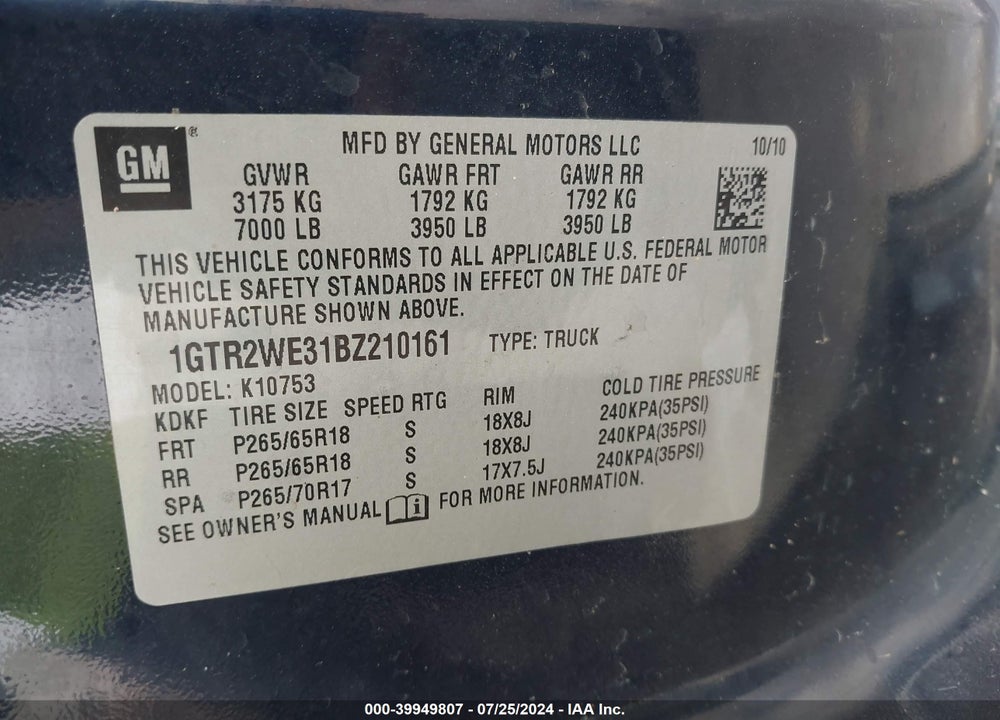 2011 GMC SIERRA 1500 SLT VIN: 1GTR2WE31BZ210161
