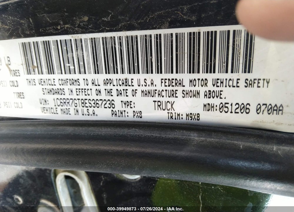 2014 RAM 1500 BIG HORN VIN: 1C6RR7GT8ES367236