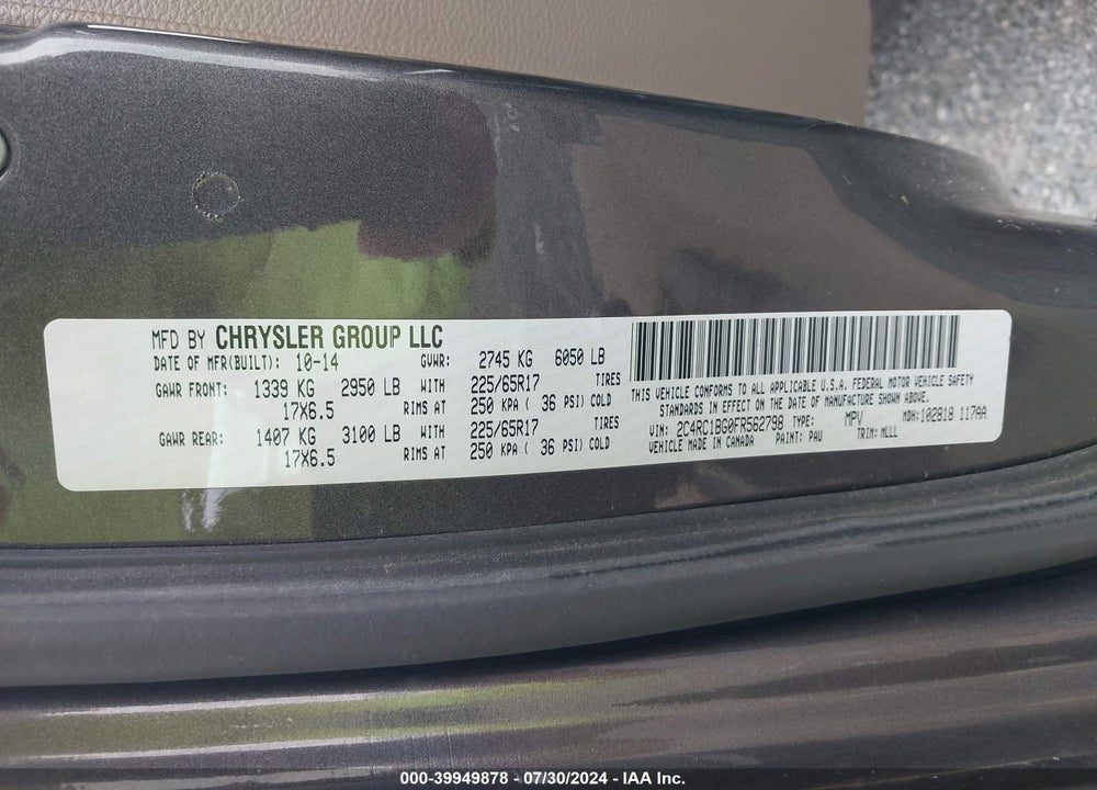 2015 CHRYSLER TOWN & COUNTRY TOURING VIN: 2C4RC1BG0FR562798