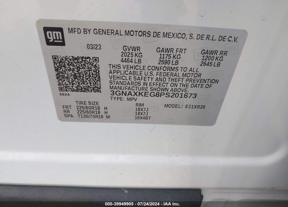 2023 CHEVROLET EQUINOX FWD LT VIN: 3GNAXKEG8PS201673