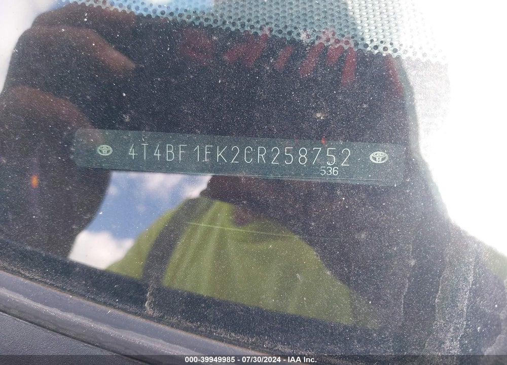 2012 TOYOTA CAMRY VIN: 4T4BF1FK2CR258752
