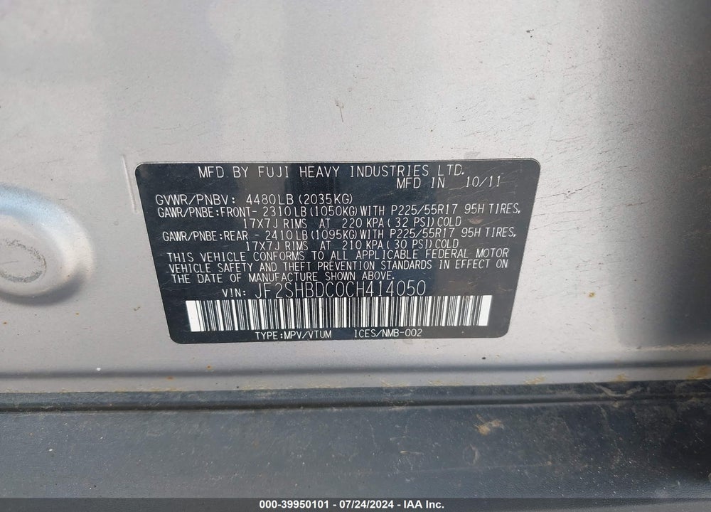 2012 SUBARU FORESTER 2.5X PREMIUM VIN: JF2SHBDC0CH414050