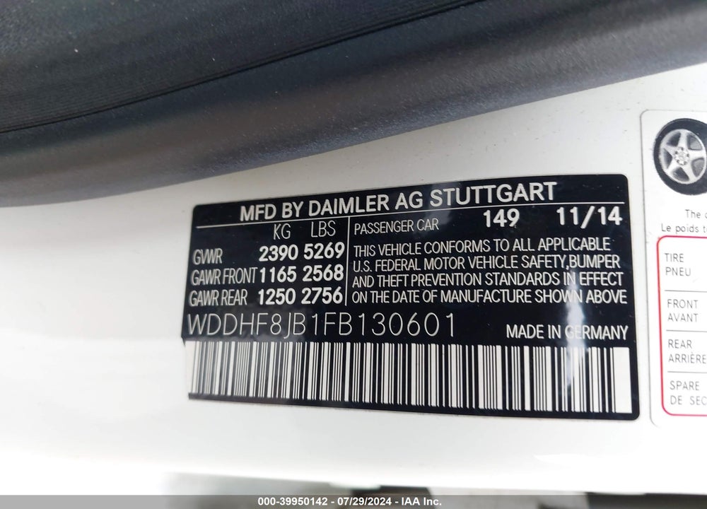 2015 MERCEDES-BENZ E 350 4MATIC VIN: WDDHF8JB1FB130601