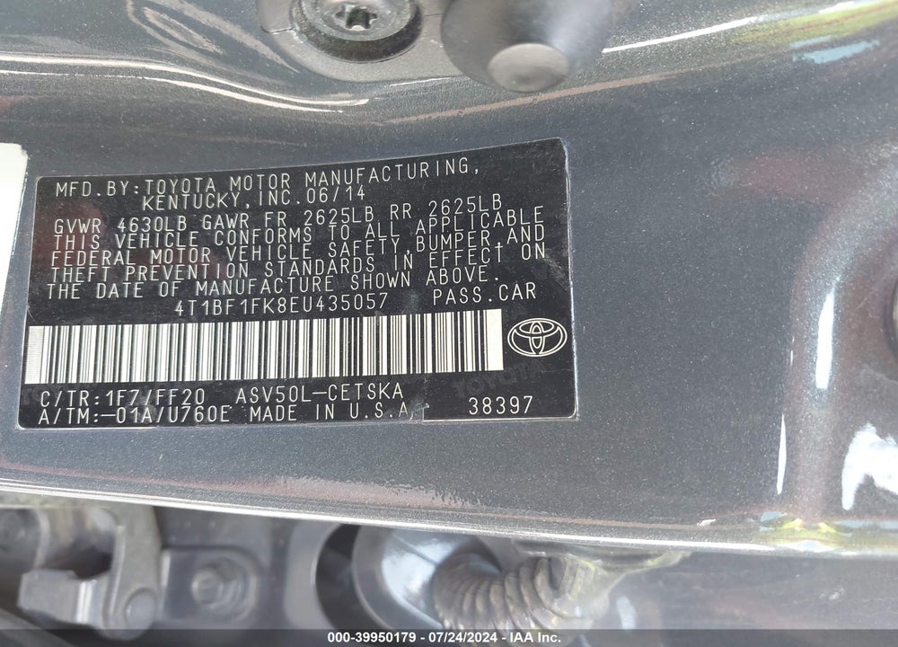 2014 TOYOTA CAMRY L/LE/SE/SE SPORT/XLE VIN: 4T1BF1FK8EU435057