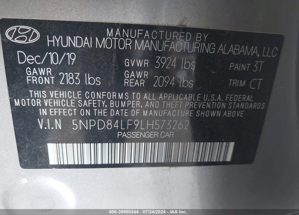 2020 HYUNDAI ELANTRA VIN: 5NPD84LF9LH573262