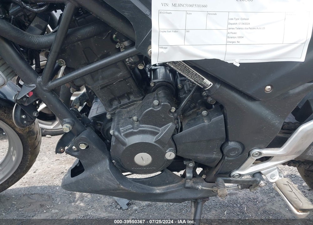 2015 HONDA CBR300 R VIN: MLHNC5106F5101660