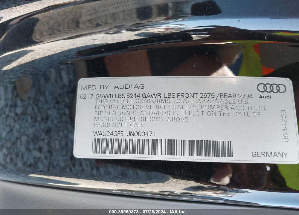 2018 AUDI S5 3.0T PREMIUM PLUS VIN: WAU24GF51JN000471
