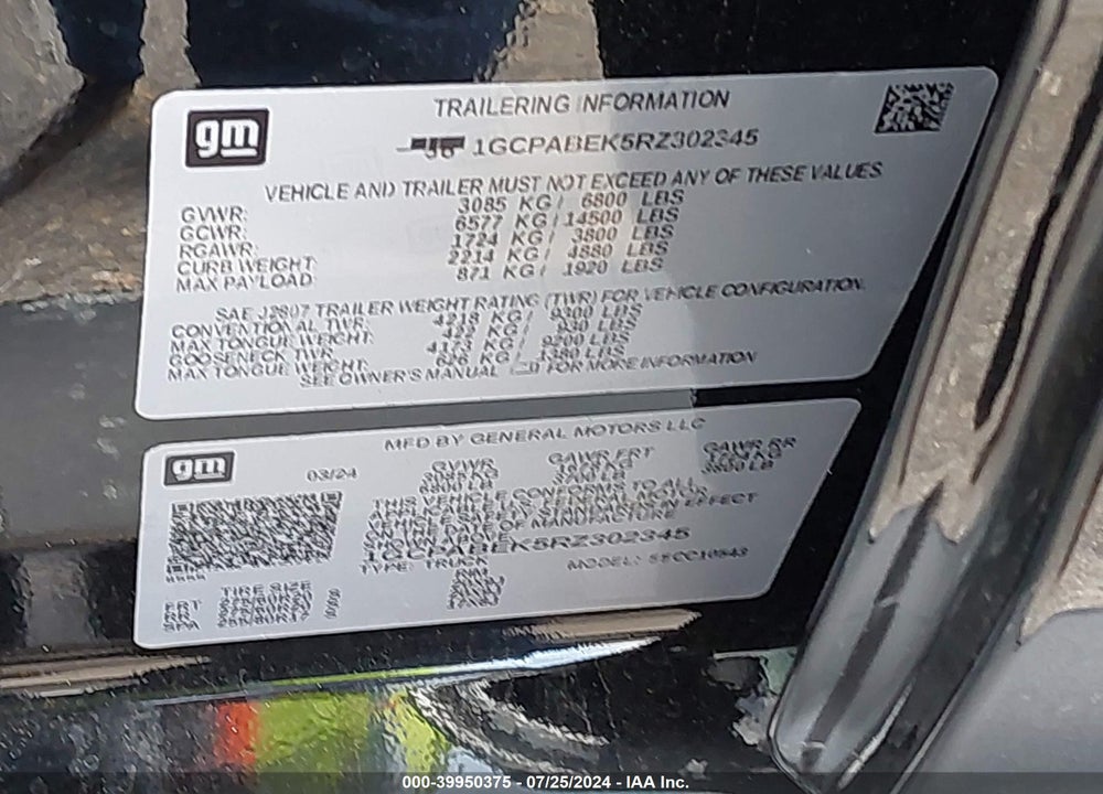 2024 CHEVROLET SILVERADO 1500 2WD SHORT BED CUSTOM VIN: 1GCPABEK5RZ302345