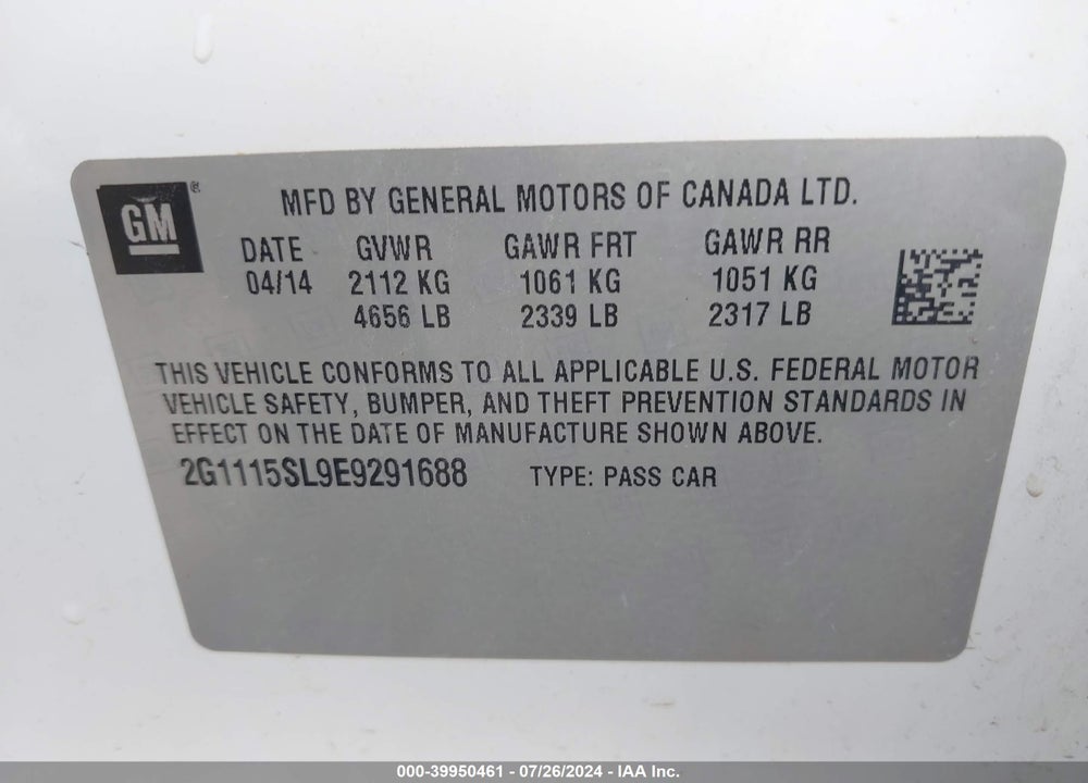 2014 CHEVROLET IMPALA 1LT VIN: 2G1115SL9E9291688