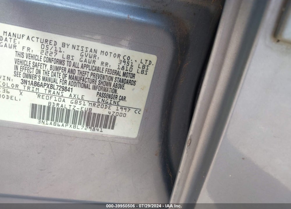 2011 NISSAN SENTRA 2.0S VIN: 3N1AB6APXBL729841