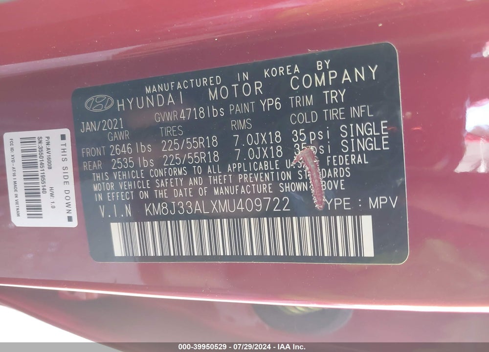2021 HYUNDAI TUCSON ULTIMATE VIN: KM8J33ALXMU409722