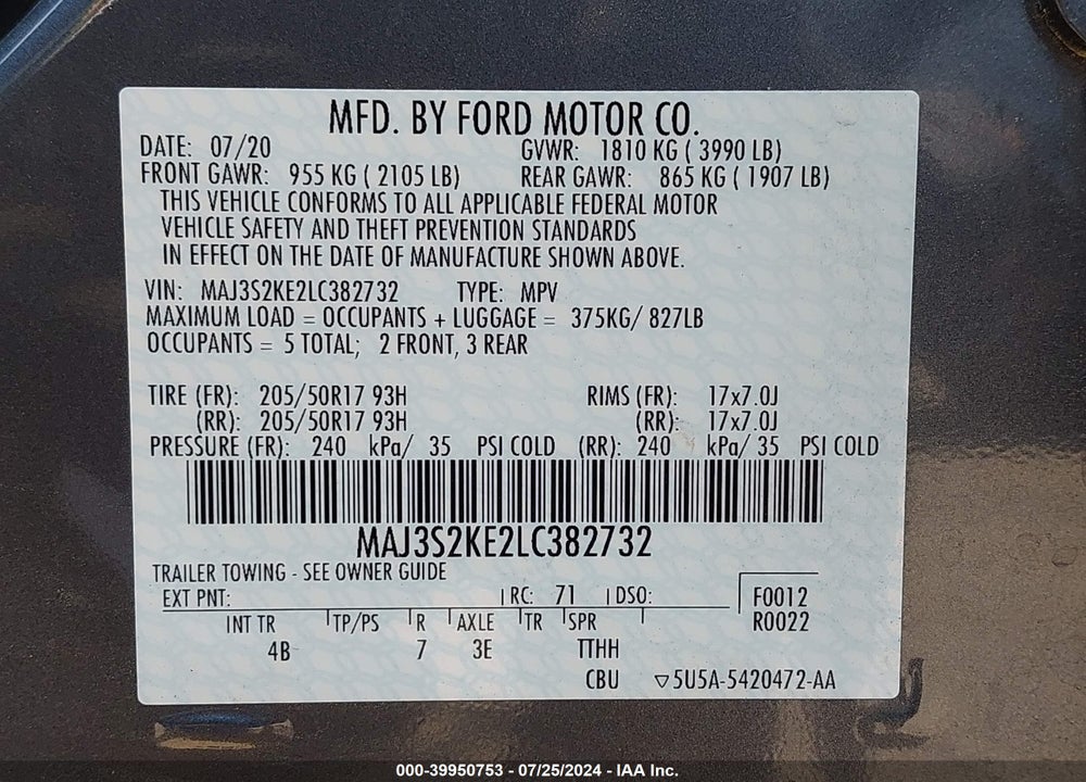 2020 FORD ECOSPORT TITANIUM VIN: MAJ3S2KE2LC382732