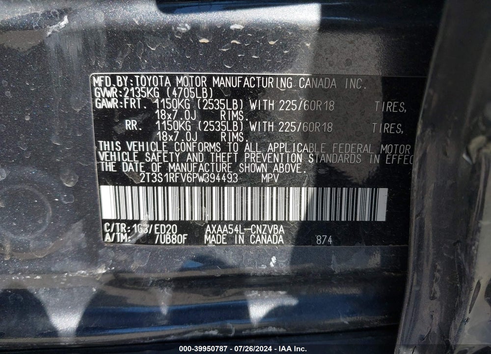 2023 TOYOTA RAV4 TRD OFF ROAD VIN: 2T3S1RFV6PW394493