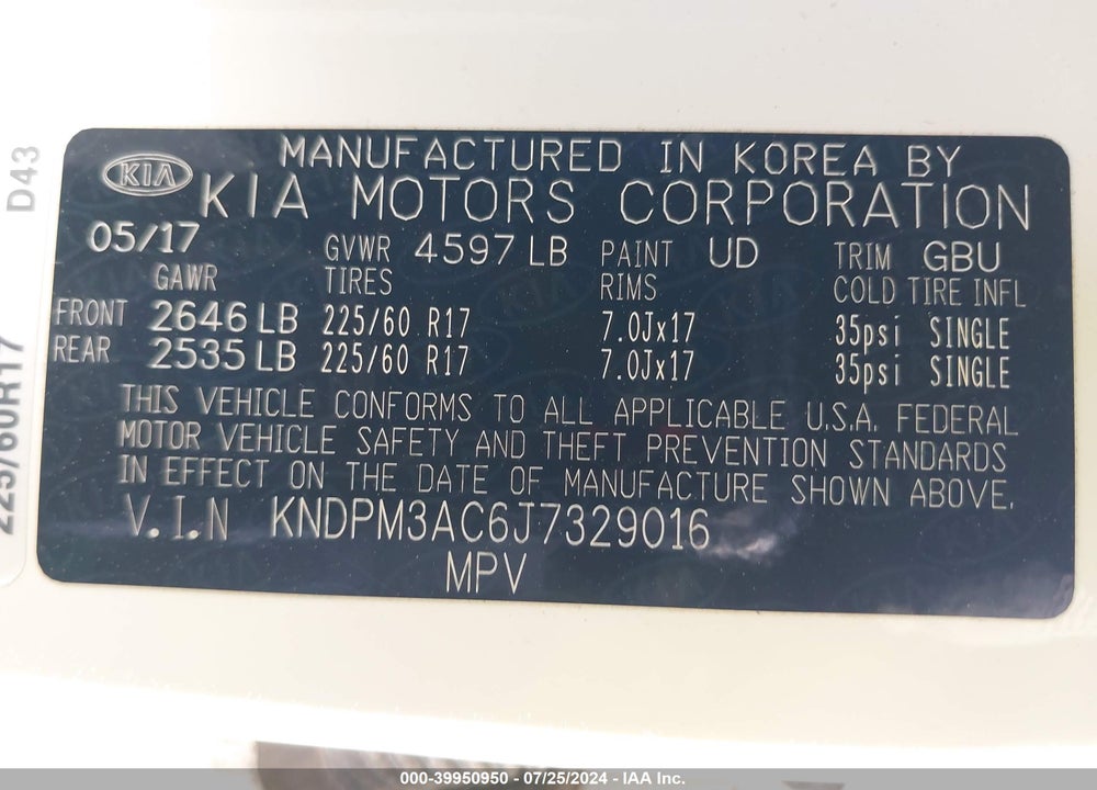 2018 KIA SPORTAGE LX VIN: KNDPM3AC6J7329016