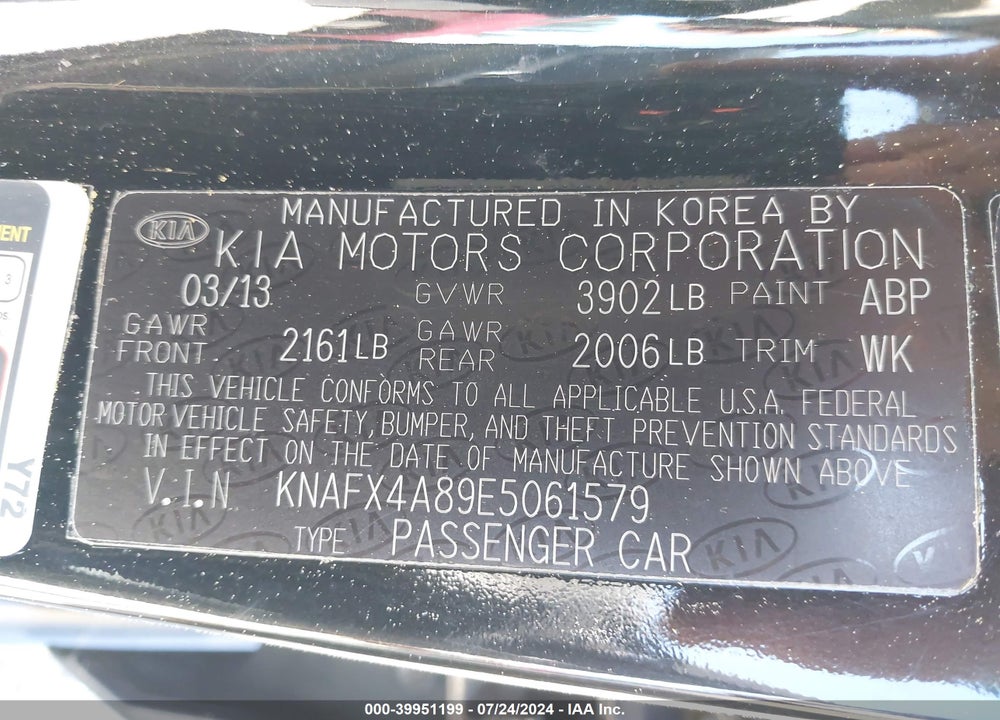 2014 KIA FORTE EX VIN: KNAFX4A89E5061579