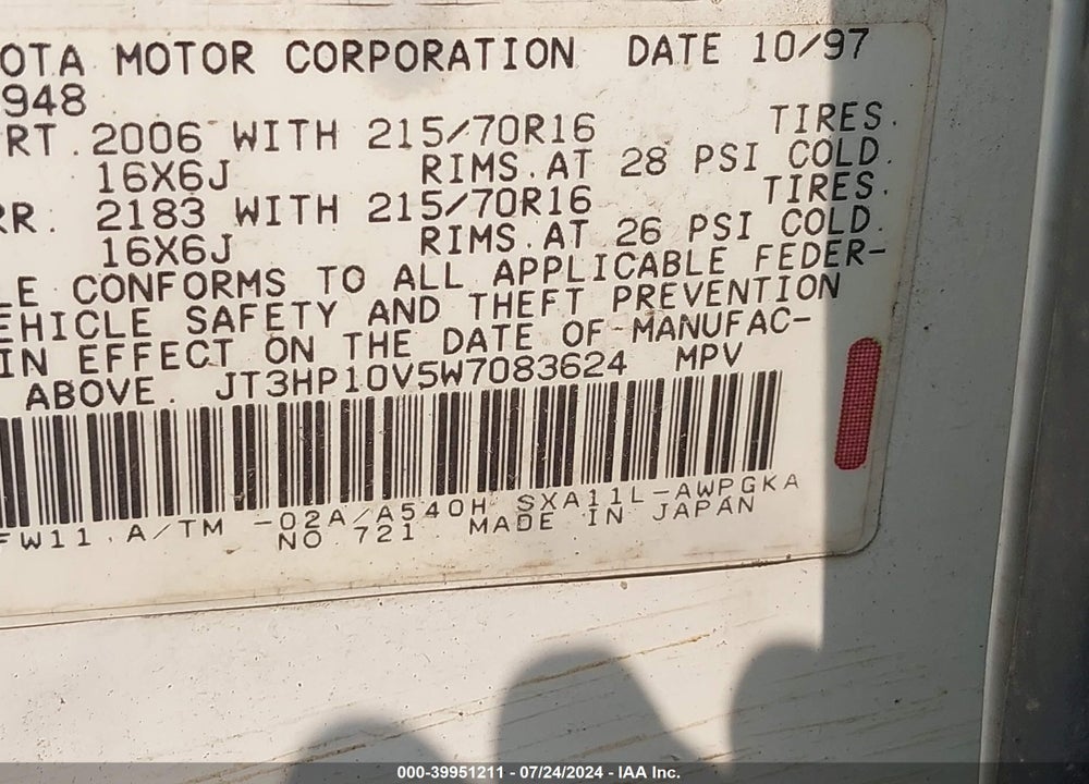 1998 TOYOTA RAV4 VIN: JT3HP10V5W7083624