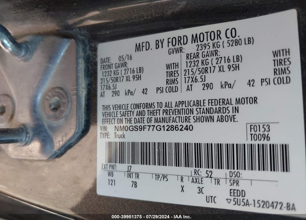 2016 FORD TRANSIT CONNECT XLT VIN: NM0GS9F77G1286240