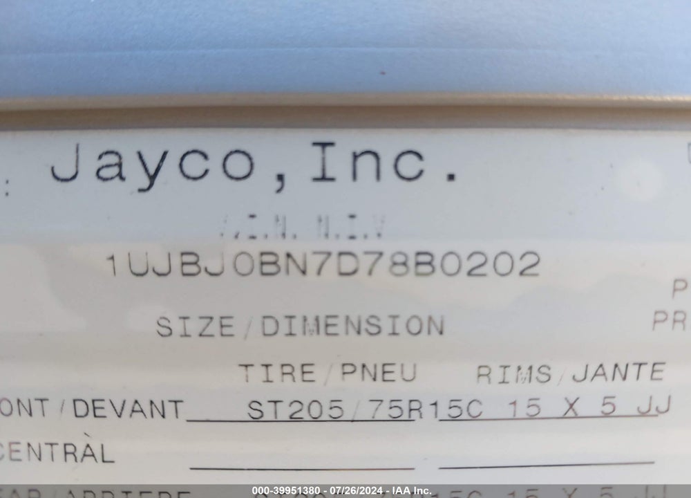 2013 JAYCO JAY FLIGHT VIN: 1UJBJ0BN7D78B0202