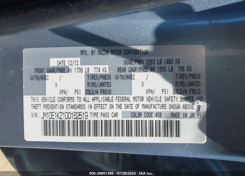 2013 MAZDA 2 SPORT VIN: JM1DE1KZ1D0162519