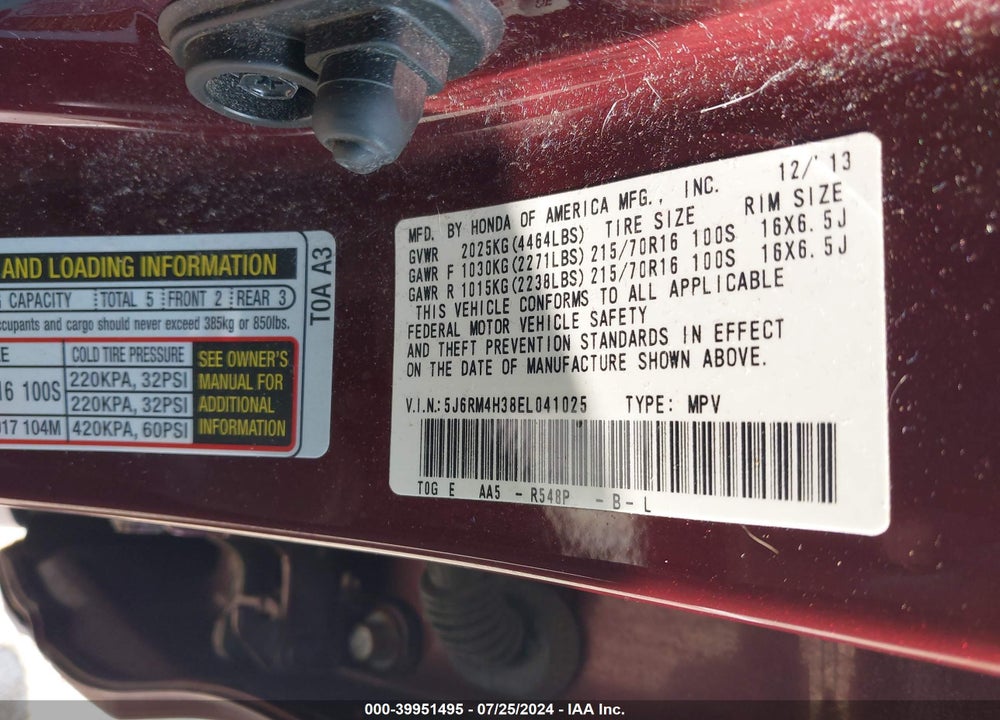 2014 HONDA CR-V LX VIN: 5J6RM4H38EL041025