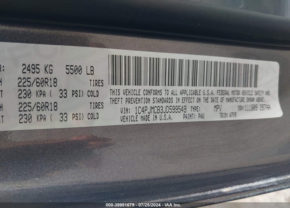 2018 JEEP CHEROKEE LATITUDE TECH CONNECT 4X4 VIN: 1C4PJMCB3JD599549