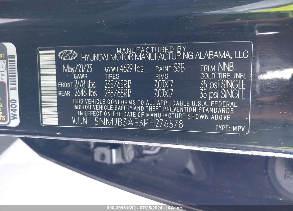 2023 HYUNDAI TUCSON SEL VIN: 5NMJB3AE3PH276578