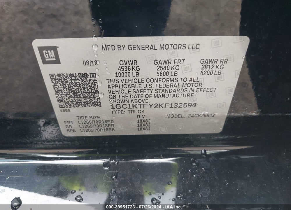 2019 CHEVROLET SILVERADO 2500HD LTZ VIN: 1GC1KTEY2KF132594