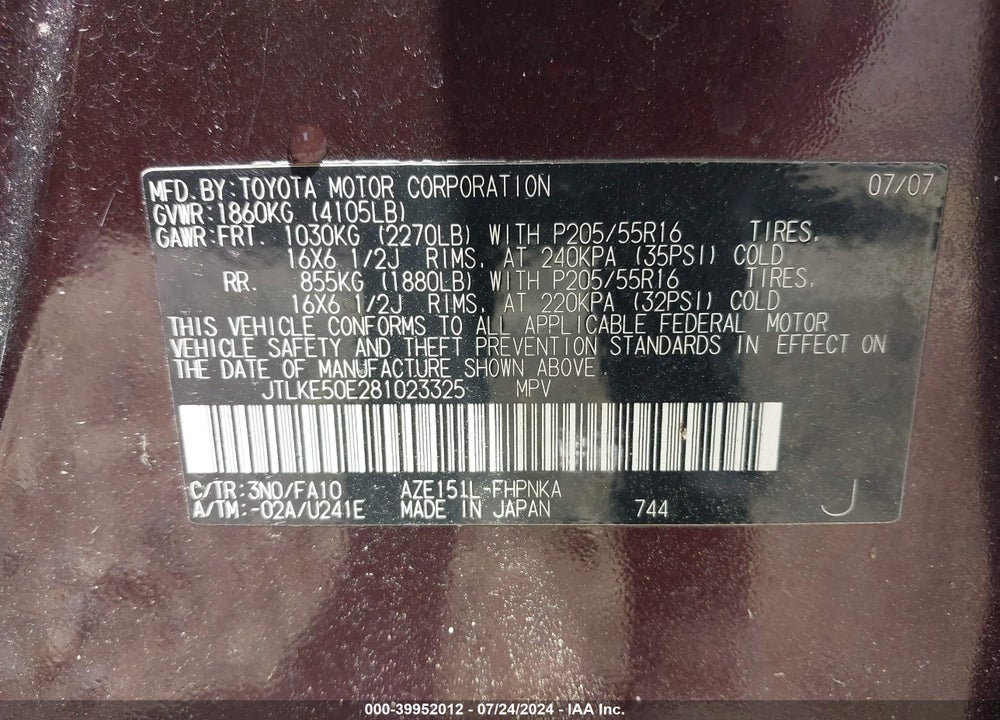 2008 SCION XB VIN: JTLKE50E281023325