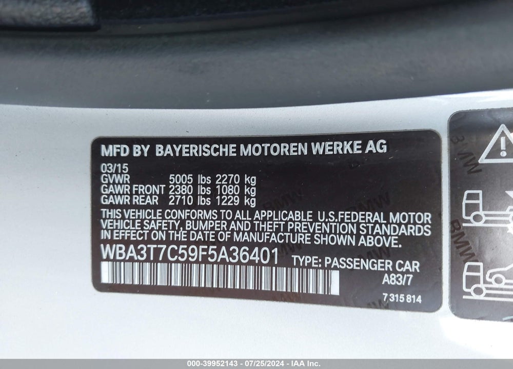 2015 BMW 435I XDRIVE VIN: WBA3T7C59F5A36401