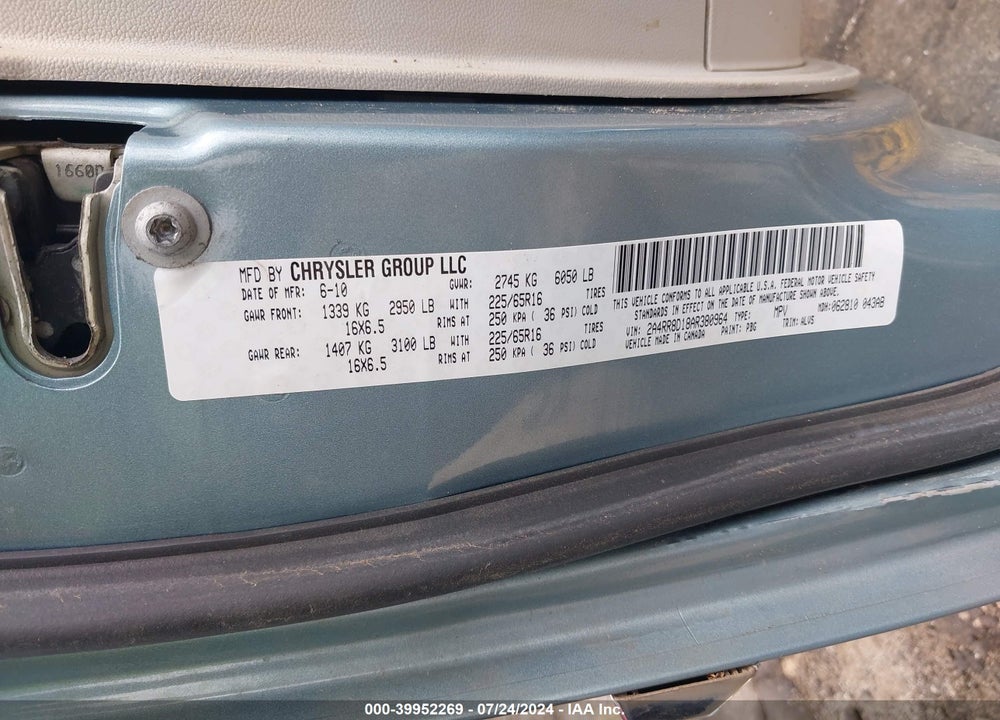 2010 CHRYSLER TOWN & COUNTRY TOURING PLUS VIN: 2A4RR8D18AR380964