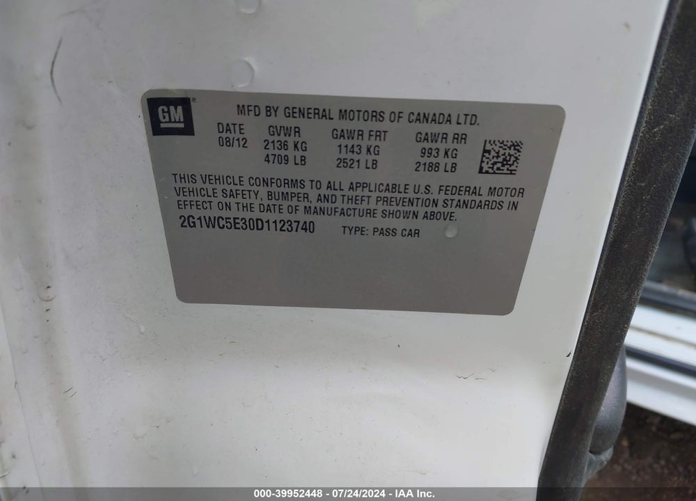 2013 CHEVROLET IMPALA LTZ VIN: 2G1WC5E30D1123740
