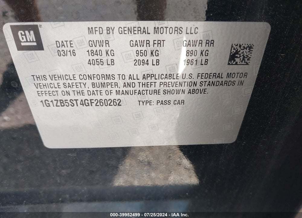 2016 CHEVROLET MALIBU LS VIN: 1G1ZB5ST4GF260262