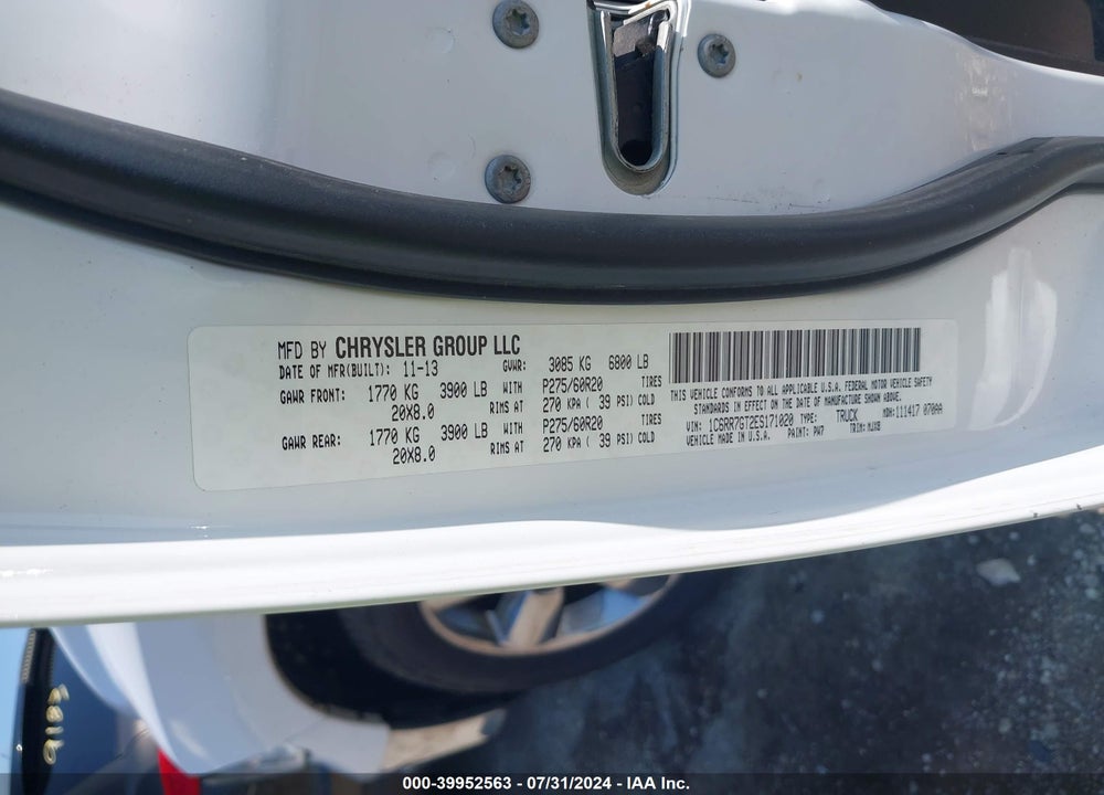 2014 RAM 1500 BIG HORN VIN: 1C6RR7GT2ES171020