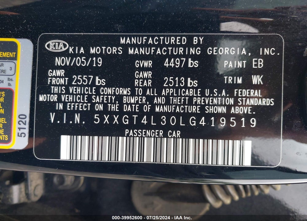 2020 KIA OPTIMA LX VIN: 5XXGT4L30LG419519