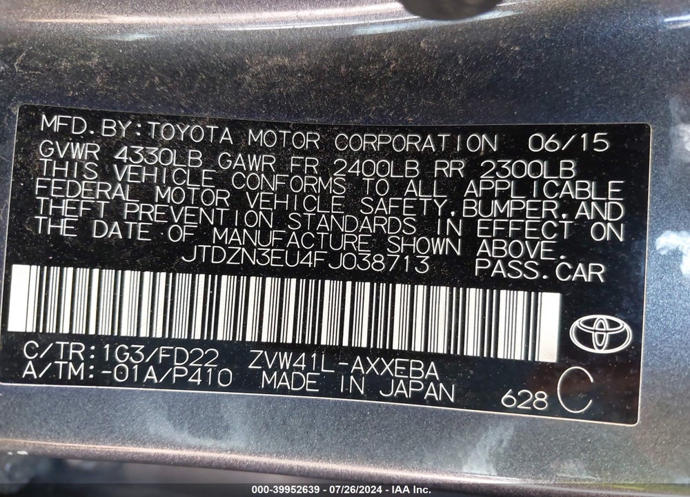 2015 TOYOTA PRIUS V THREE VIN: JTDZN3EU4FJ038713