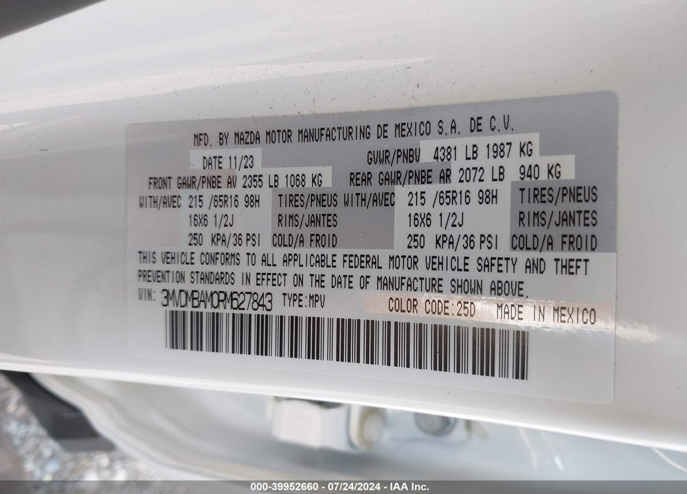 2024 MAZDA CX-30 VIN: 3MVDMBAM0RM627843