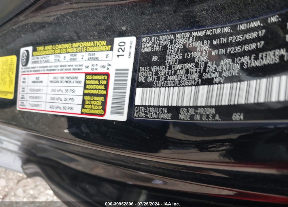 2020 TOYOTA SIENNA XLE VIN: 5TDYZ3DC7LS060471