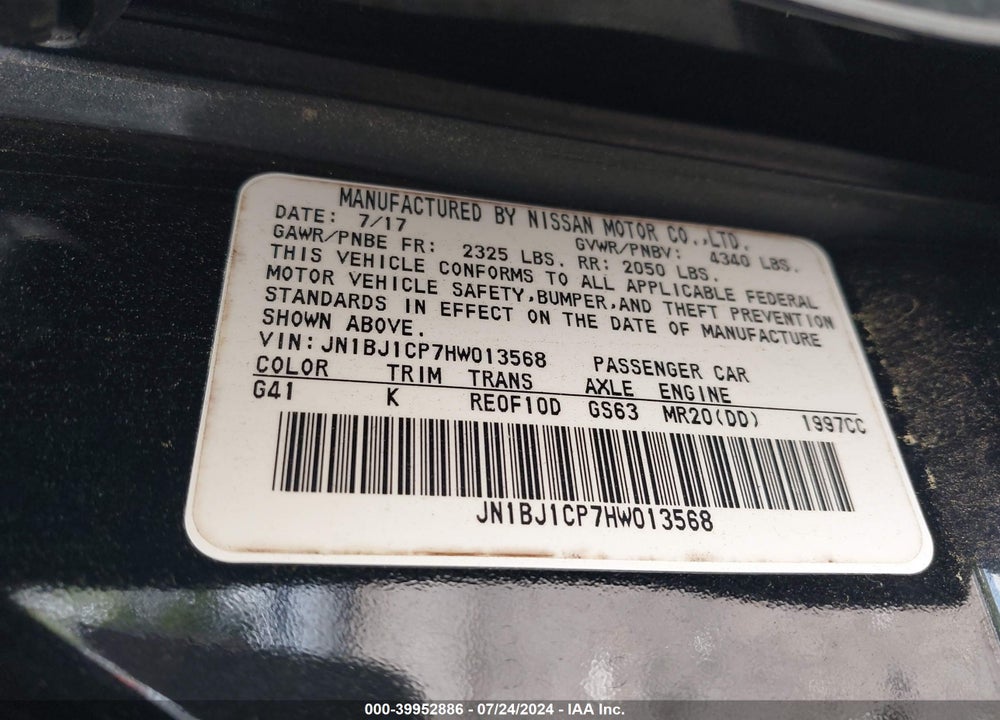 2017 NISSAN ROGUE SPORT SL VIN: JN1BJ1CP7HW013568