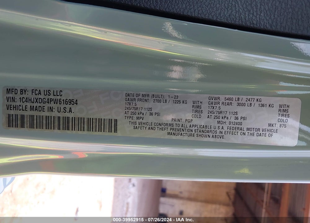 2023 JEEP WRANGLER 4-DOOR SPORT S 4X4 VIN: 1C4HJXDG4PW616954