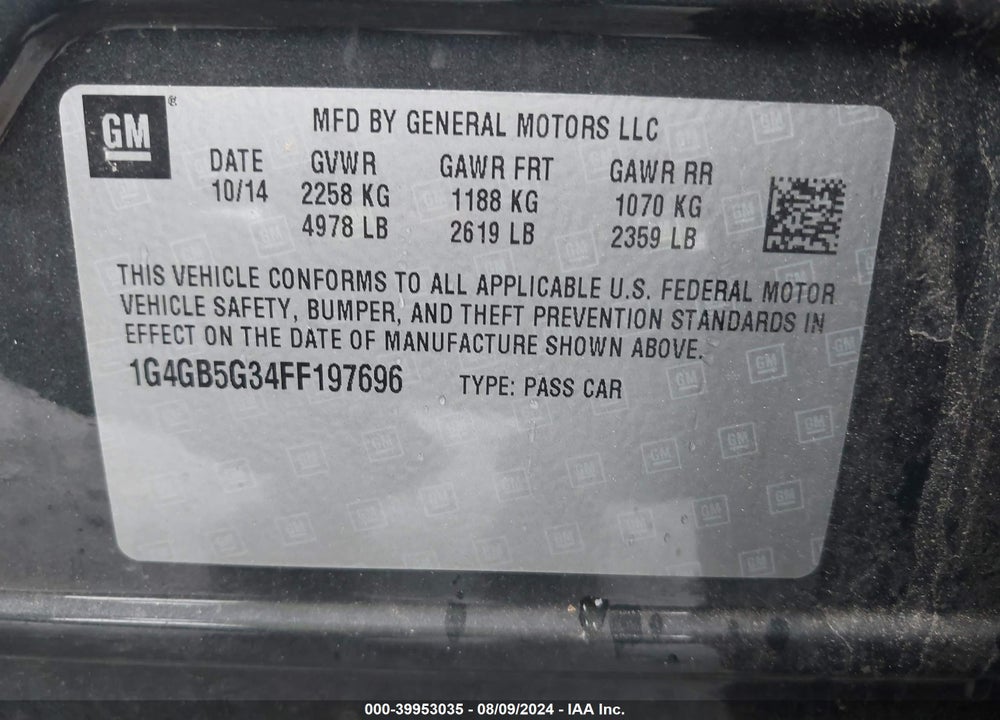 2015 BUICK LACROSSE LEATHER VIN: 1G4GB5G34FF197696