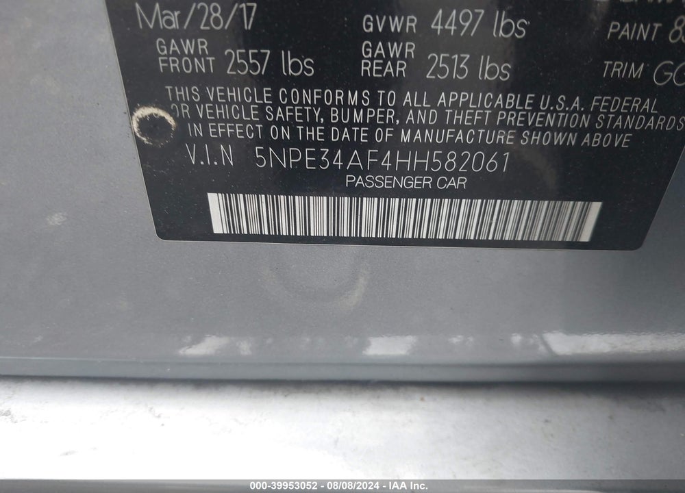 2017 HYUNDAI SONATA SPORT VIN: 5NPE34AF4HH582061