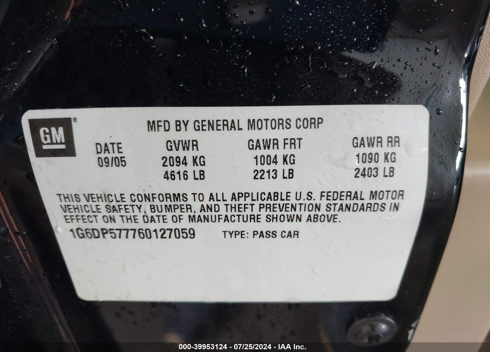 2006 CADILLAC CTS STANDARD VIN: 1G6DP577760127059