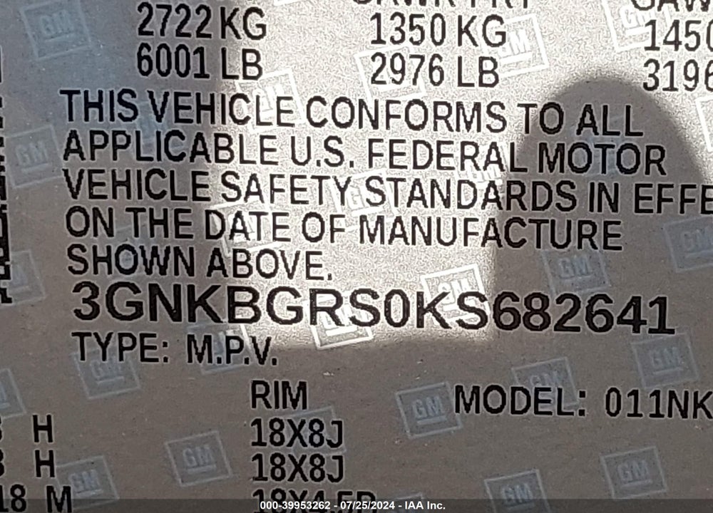 2019 CHEVROLET BLAZER VIN: 3GNKBGRS0KS682641