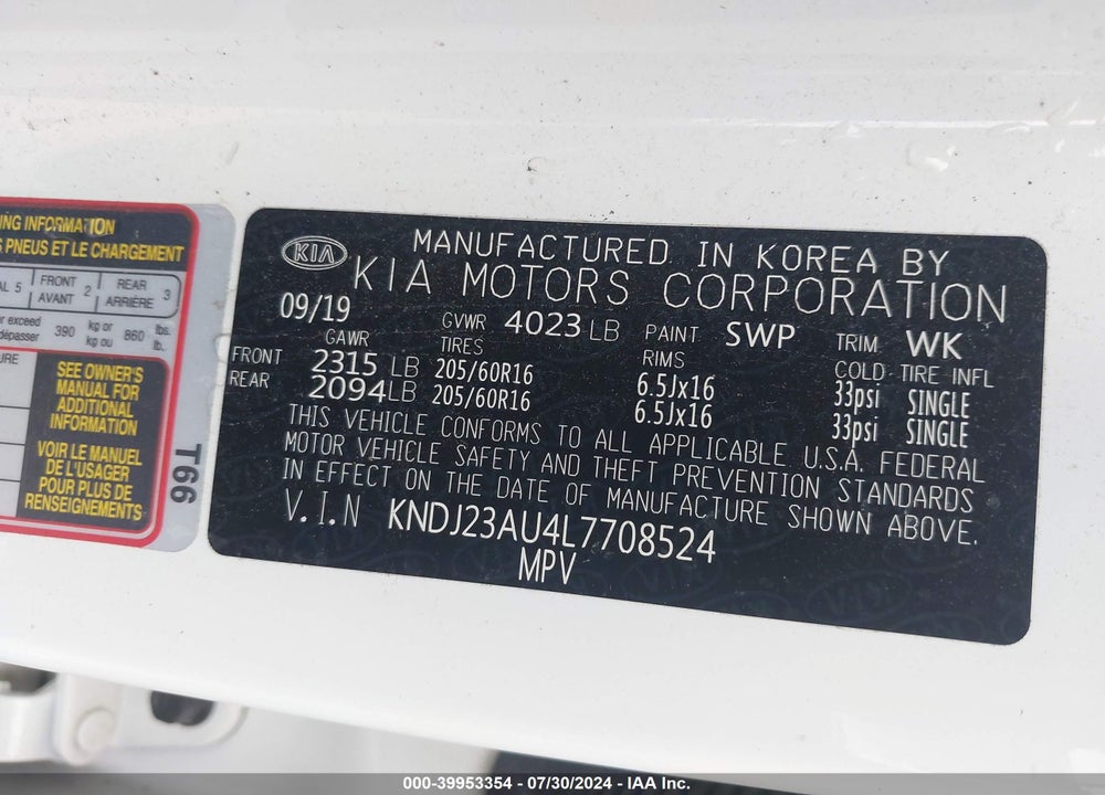 2020 KIA SOUL LX VIN: KNDJ23AU4L7708524