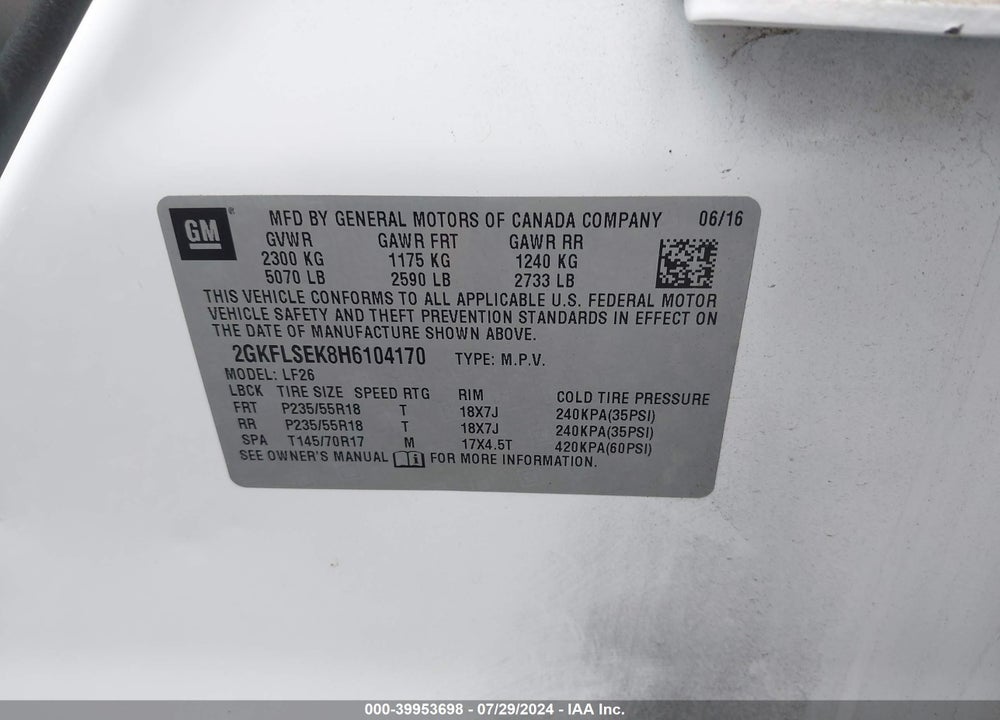 2017 GMC TERRAIN SLE-1 VIN: 2GKFLSEK8H6104170