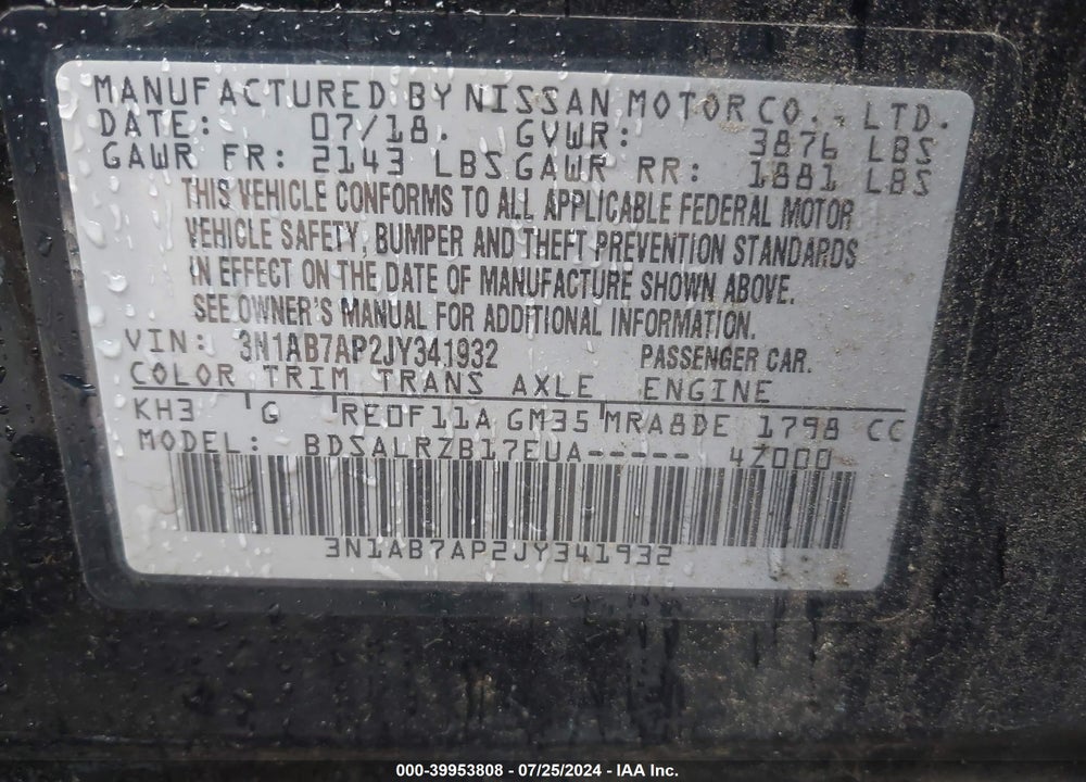 2018 NISSAN SENTRA SR VIN: 3N1AB7AP2JY341932