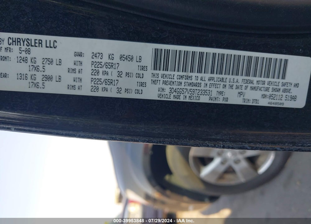 2009 DODGE JOURNEY SXT VIN: 3D4GG57V59T233531