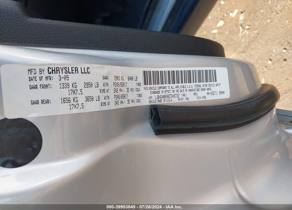 2009 JEEP COMMANDER SPORT VIN: 1J8HG48K89C549722