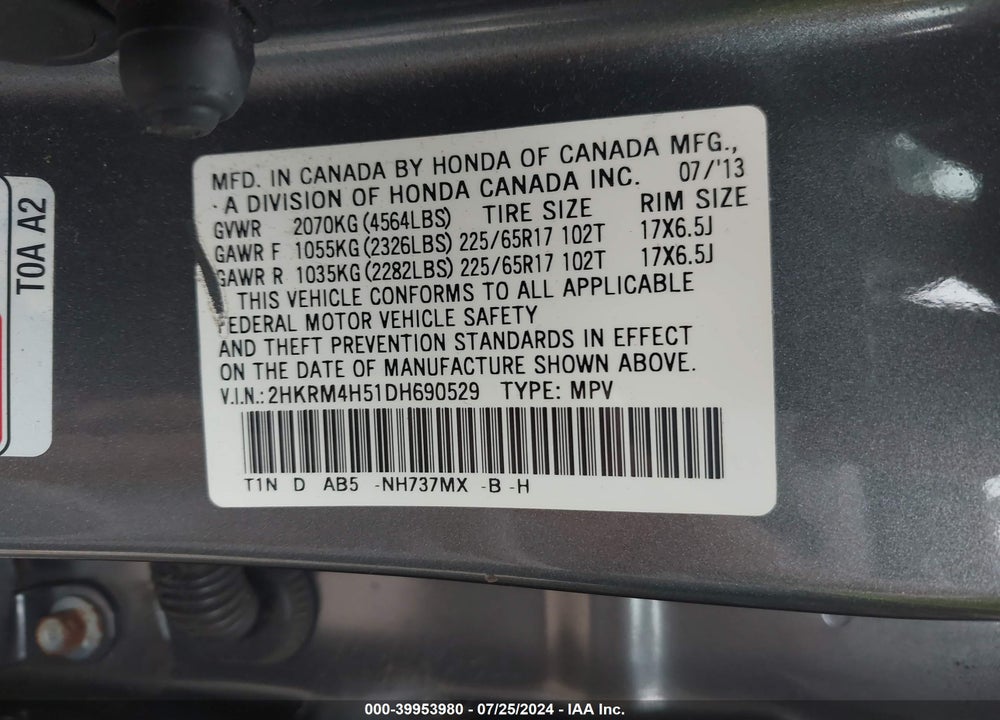 2013 HONDA CR-V EX VIN: 2HKRM4H51DH690529